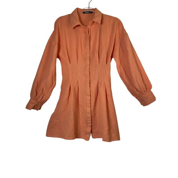 Peach Collared Button-Down Shirt Dress With Cinched Waist Size 6 Retro Classic - Picture 1 of 4